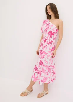 Robe asymétrique imprimée en viscose texturée