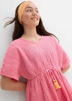 Robe caftan en coton froissé