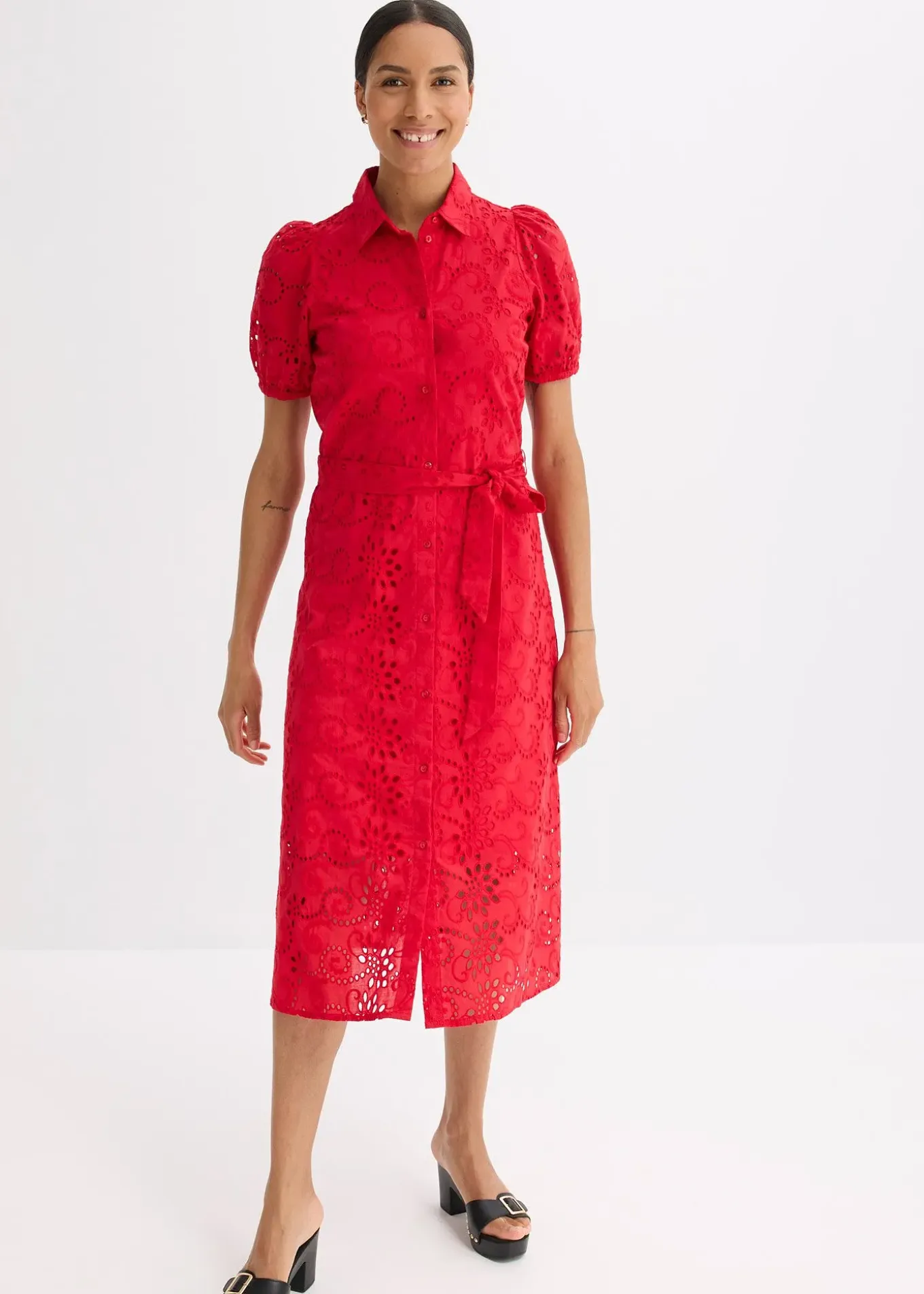 Robe chemise en broderie anglaise, 100% coton