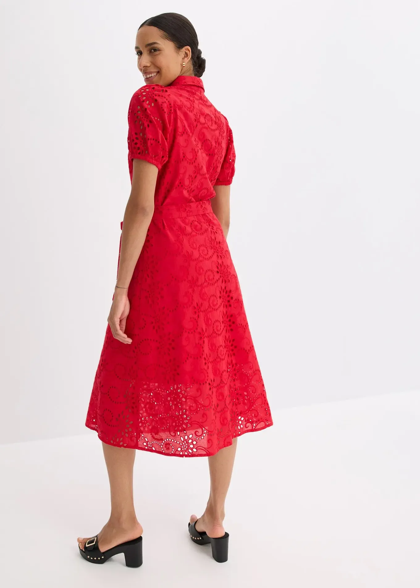 Robe chemise en broderie anglaise, 100% coton