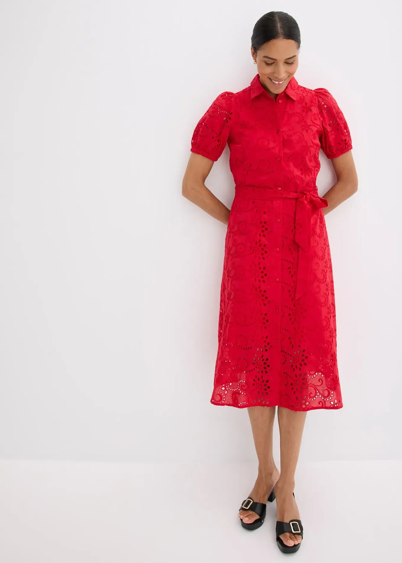 Robe chemise en broderie anglaise, 100% coton