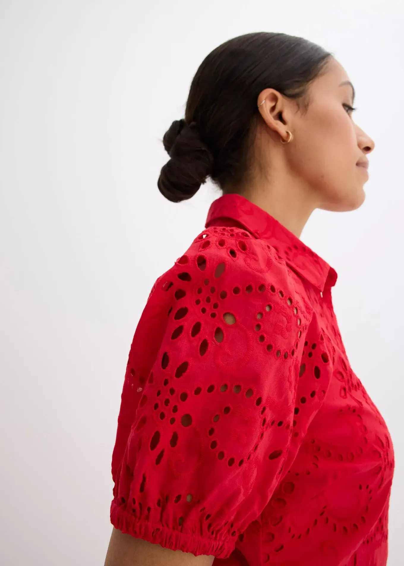 Robe chemise en broderie anglaise, 100% coton