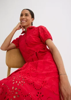 Robe chemise en broderie anglaise, 100% coton