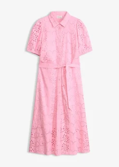 Robe chemise en broderie anglaise, 100% coton