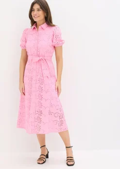 Robe chemise en broderie anglaise, 100% coton