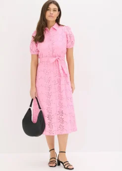 Robe chemise en broderie anglaise, 100% coton