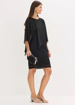 Robe courte en dentelle avec drapé en mousseline