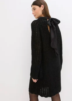 Robe courte en maille à nœud en satin, légèrement transparente