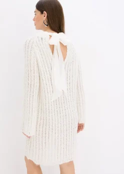 Robe courte en maille à nœud en satin, légèrement transparente