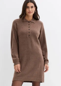 Robe courte en maille avec encolure boutonnée