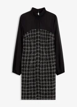 Robe courte en maille bouclette avec manches en mousseline