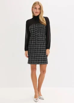 Robe courte en maille bouclette avec manches en mousseline