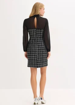 Robe courte en maille bouclette avec manches en mousseline