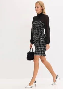 Robe courte en maille bouclette avec manches en mousseline