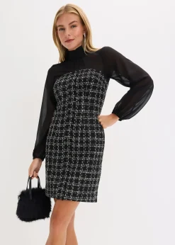 Robe courte en maille bouclette avec manches en mousseline