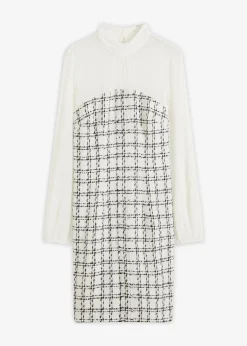 Robe courte en maille bouclette avec manches en mousseline