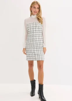 Robe courte en maille bouclette avec manches en mousseline