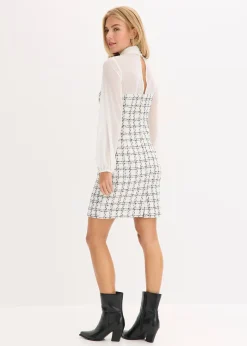 Robe courte en maille bouclette avec manches en mousseline