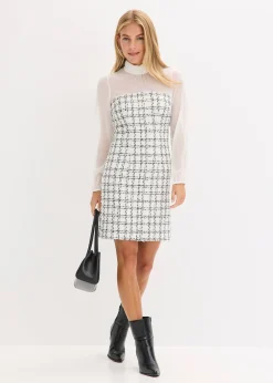 Robe courte en maille bouclette avec manches en mousseline