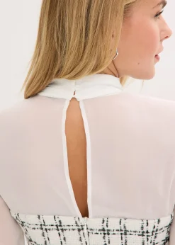 Robe courte en maille bouclette avec manches en mousseline