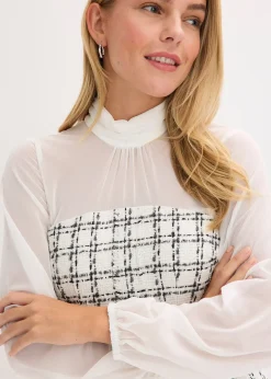 Robe courte en maille bouclette avec manches en mousseline