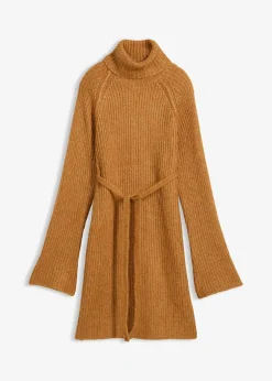 Robe courte en maille côtelée à col roulé