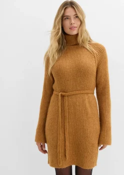 Robe courte en maille côtelée à col roulé