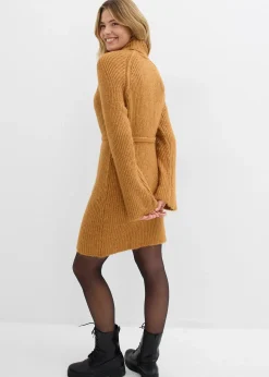 Robe courte en maille côtelée à col roulé