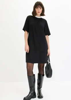 Robe courte en matière néoprène à col montant contrastant