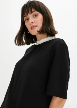 Robe courte en matière néoprène à col montant contrastant