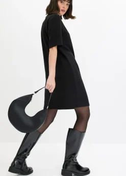 Robe courte en matière néoprène à col montant contrastant