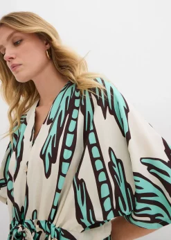 Robe courte en viscose fluide, manches kimono