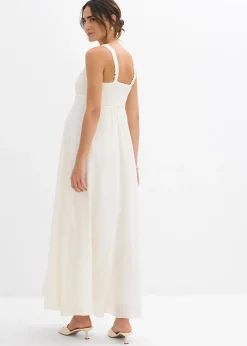 Robe de mariée de grossesse avec dentelle, satin et crêpe georgette