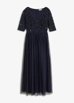Robe de soirée en tulle avec haut brodé de sequins