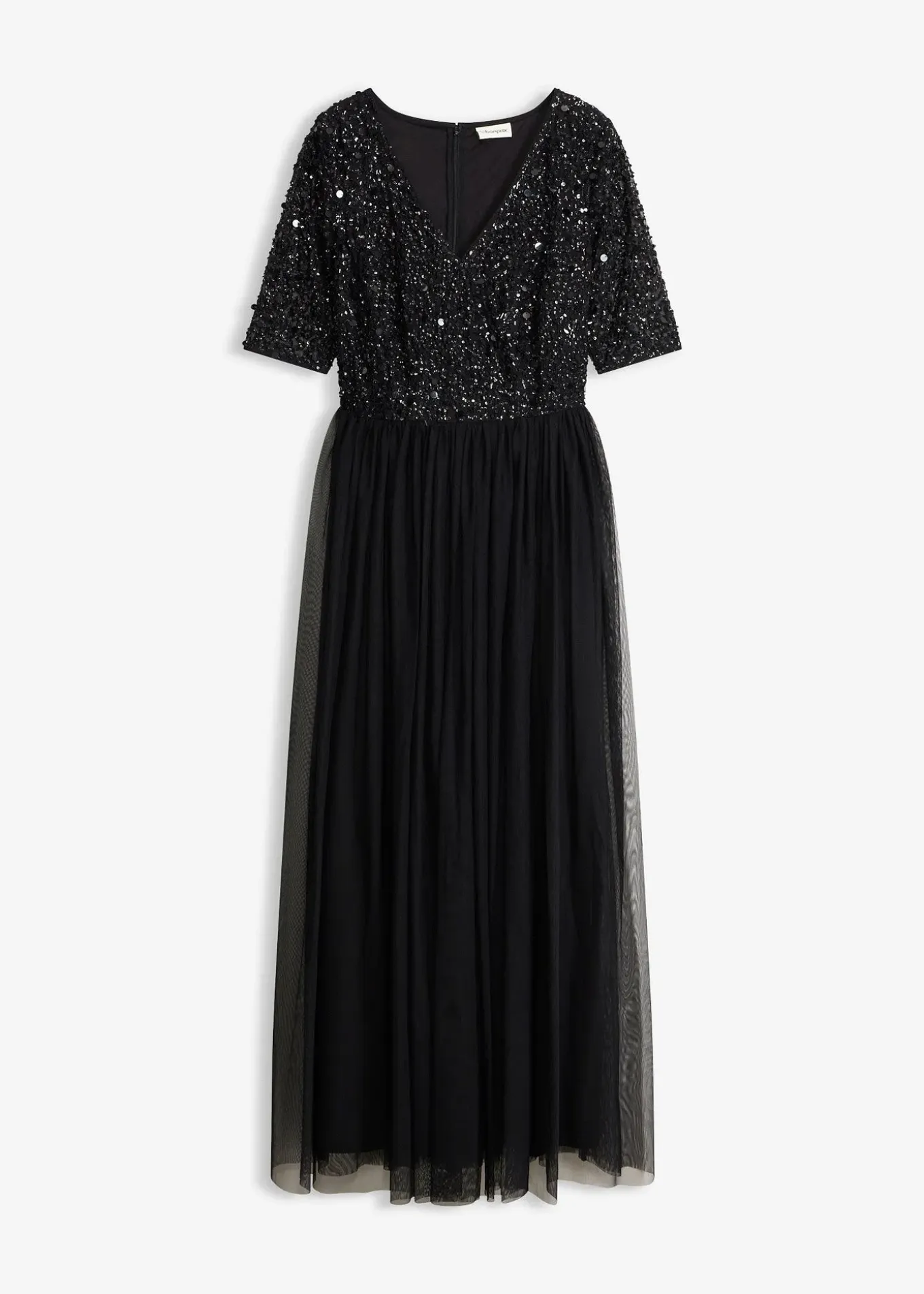 Robe de soirée en tulle avec haut brodé de sequins