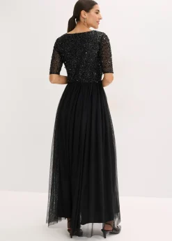 Robe de soirée en tulle avec haut brodé de sequins