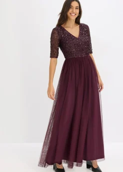 Robe de soirée en tulle avec haut brodé de sequins