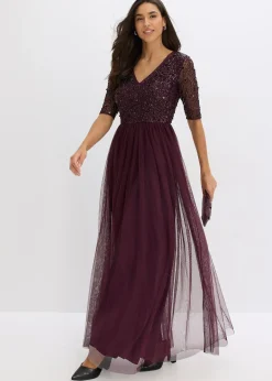 Robe de soirée en tulle avec haut brodé de sequins