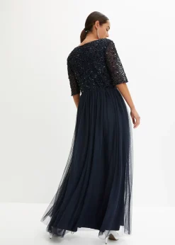 Robe de soirée en tulle avec haut brodé de sequins