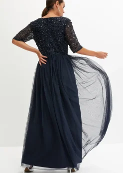 Robe de soirée en tulle avec haut brodé de sequins