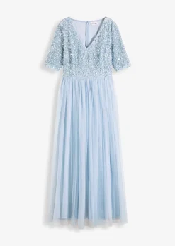 Robe de soirée en tulle avec haut brodé de sequins