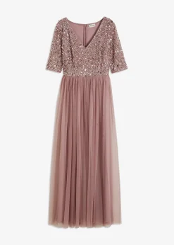 Robe de soirée en tulle avec haut brodé de sequins