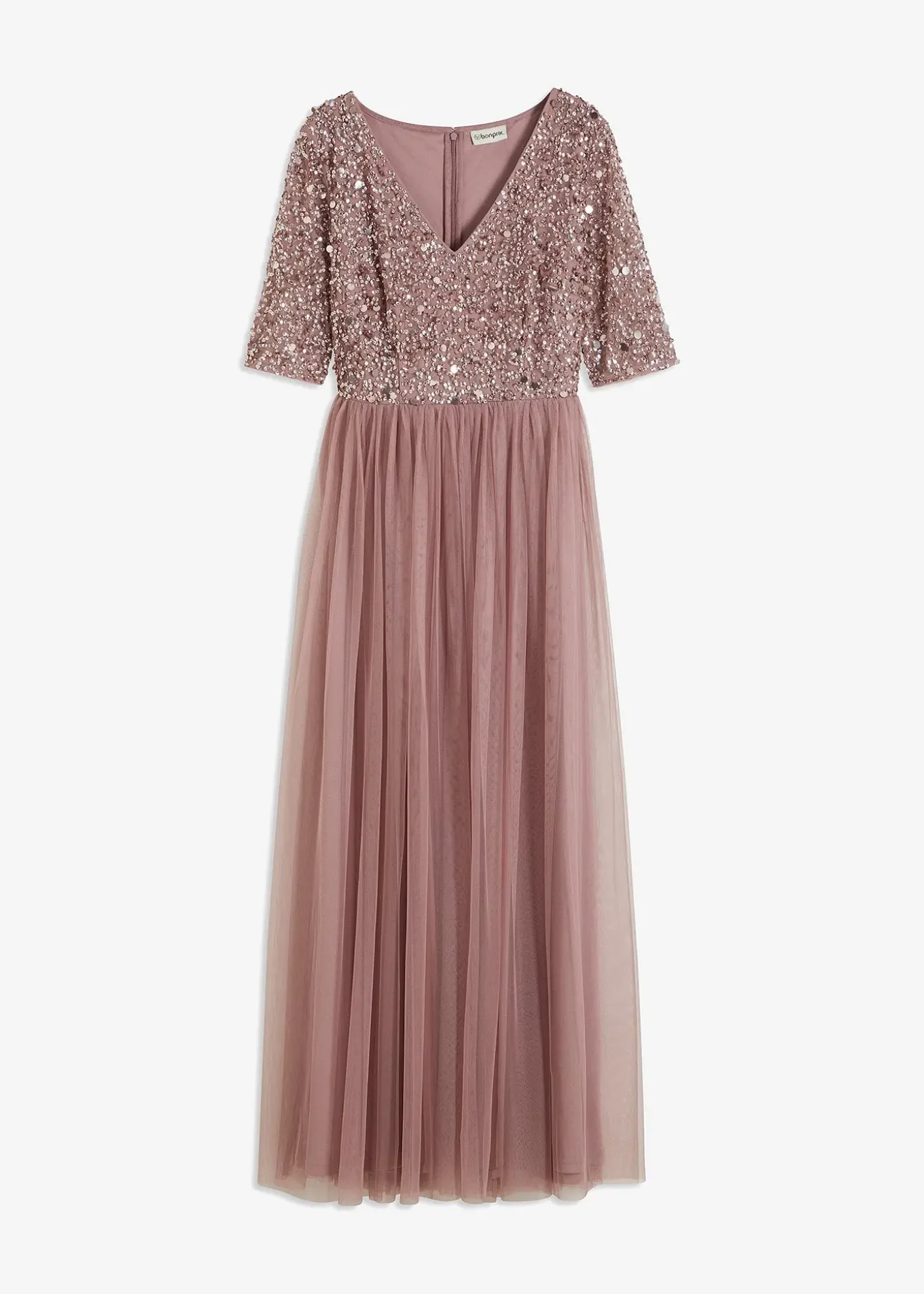 Robe de soirée en tulle avec haut brodé de sequins