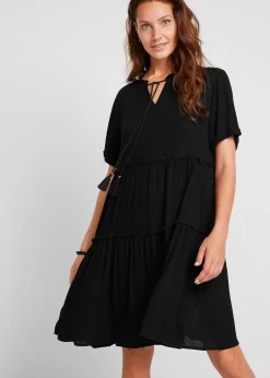 Robe en crépon de viscose, longueur genou, détail encolure