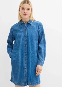 Robe en jean à manches longues et rayures, coton