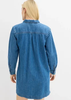 Robe en jean à manches longues et rayures, coton