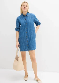 Robe en jean à manches longues et rayures, coton