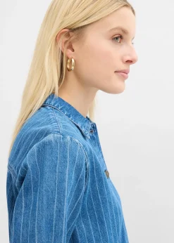 Robe en jean à manches longues et rayures, coton