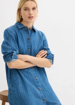 Robe en jean à manches longues et rayures, coton