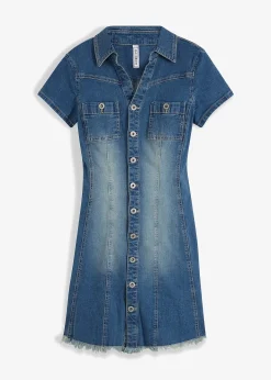 Robe en jean boutonnée avec ourlet à cru